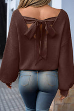 Load image into Gallery viewer, Grace Knot Back V Neck Puff Sleeve Sweater