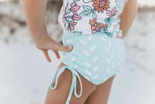 Load image into Gallery viewer, Kids Pale Pink Floral & Mint Sea Rash Guard Swimsuit