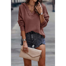 Load image into Gallery viewer, Causal V Neck Loose Fit Hoodie Top: BLACK / M
