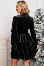 Load image into Gallery viewer, Velvet Christmas High Neck Tiered Ruffle Mini Dress