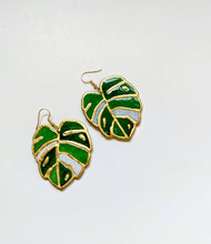 Load image into Gallery viewer, Monstera Leaf Stained Glass Polymer Earrings