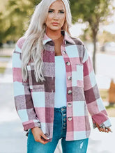 Load image into Gallery viewer, Plaid Color Block Buttoned Long Sleeve Jacket with Pocket pink