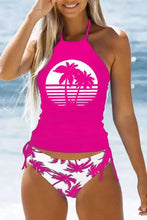 Load image into Gallery viewer, Coconut Tree Print Halter Ruched Tankini Set