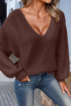 Load image into Gallery viewer, Grace Knot Back V Neck Puff Sleeve Sweater
