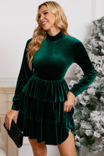 Load image into Gallery viewer, Velvet Christmas High Neck Tiered Ruffle Mini Dress