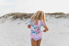 Load image into Gallery viewer, Kids Lavender Floral Rash Guard Ruffle Swimsuit