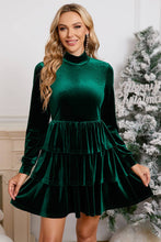 Load image into Gallery viewer, Velvet Christmas High Neck Tiered Ruffle Mini Dress