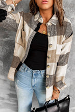 Load image into Gallery viewer, Plaid Color Block Buttoned Long Sleeve Jacket with Pocket pink