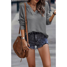 Load image into Gallery viewer, Causal V Neck Loose Fit Hoodie Top: BLACK / M