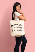 Load image into Gallery viewer, Healthy Crap Tote Bag wine grocery, alcohol canvas, leather