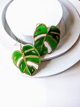 Load image into Gallery viewer, Monstera Leaf Stained Glass Polymer Earrings