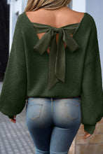 Load image into Gallery viewer, Grace Knot Back V Neck Puff Sleeve Sweater