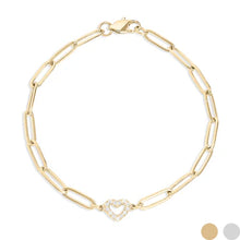 Load image into Gallery viewer, 18K Gold Stainless Steel Stone Heart Paperclip Chain Bracelet