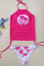 Load image into Gallery viewer, Coconut Tree Print Halter Ruched Tankini Set