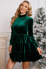 Load image into Gallery viewer, Velvet Christmas High Neck Tiered Ruffle Mini Dress
