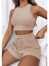 Load image into Gallery viewer, Solid Color Vest Casual Short Set For Women: Beige