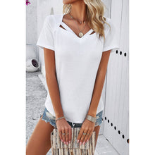Load image into Gallery viewer, Solid Short Sleeves Loose Fit Cut Out Shirt: WHITE / M
