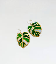 Load image into Gallery viewer, Monstera Leaf Stained Glass Polymer Earrings