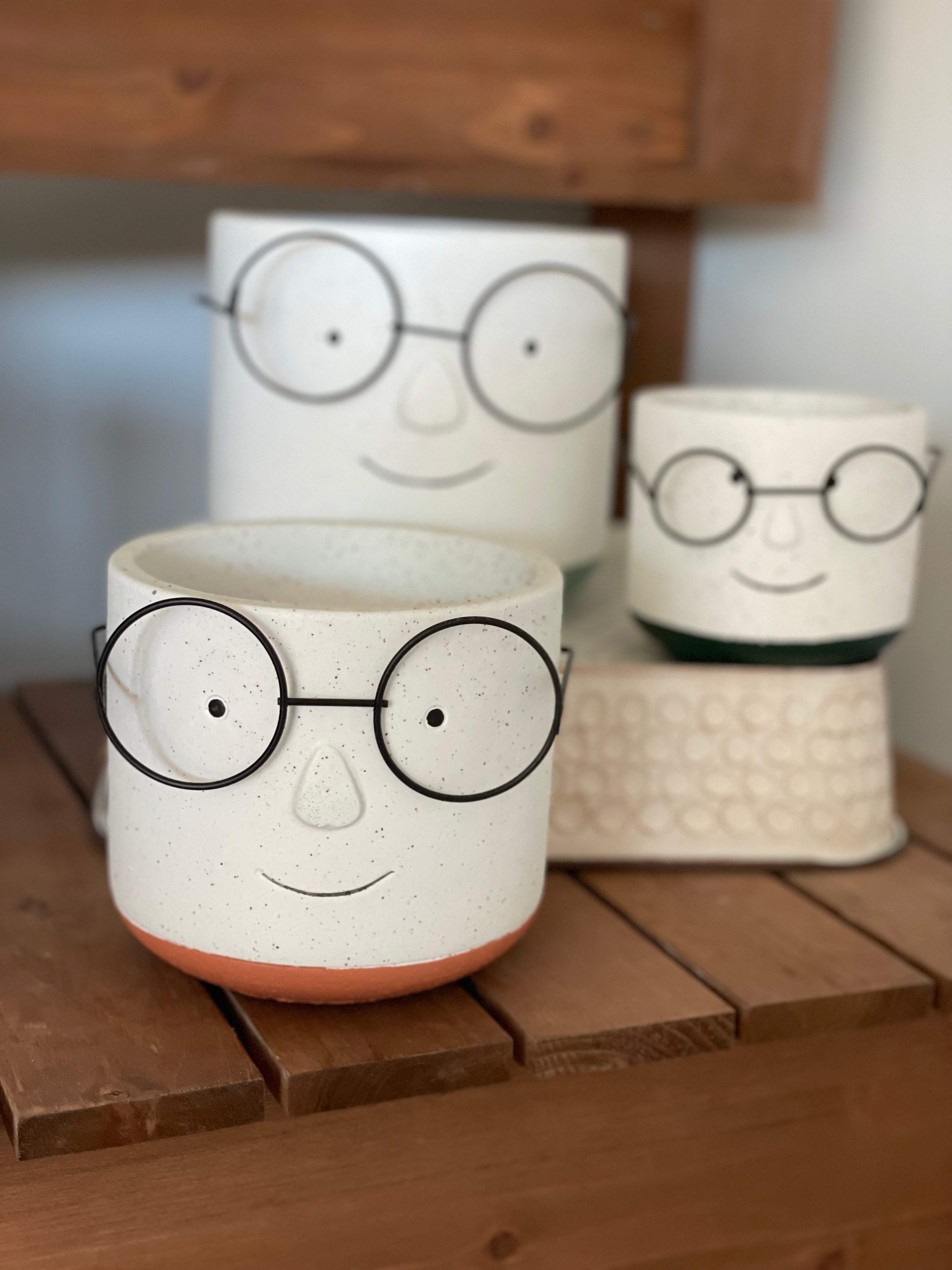 plant pot with face and glasses Round Face Planter with Glasses – Ivy and Vines Boutique