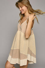 Load image into Gallery viewer, V-neck sleeveless adjustable strap cut sew solid knit dress: NATURAL
