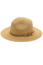 Load image into Gallery viewer, PU Leather Buckled Band Panama Hat: Taupe
