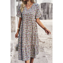 Load image into Gallery viewer, Floral Print Fit Ruffle Sleeve Midi Dress: BEIGE
