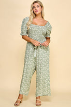 Load image into Gallery viewer, PLUS SIZE SMOCKED TOP PEGGED LEG GAUCHO JUMPSUIT OLIVE/NAT
