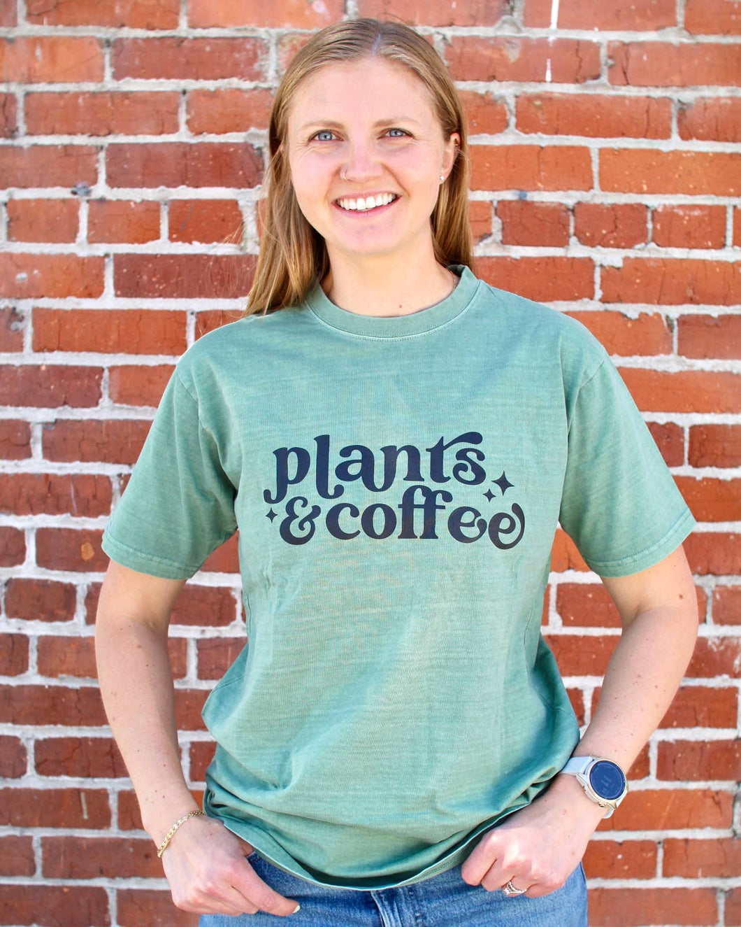 Plants & Coffee | Graphic Tee | Gifts for Plant Lovers: Medium / Juniper Green