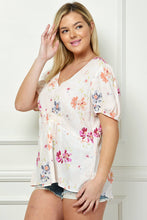 Load image into Gallery viewer, PLUS SIZE FLORAL PRINT SMOCKED TOP PEACH CORAL GREEN
