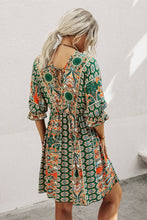 Load image into Gallery viewer, V Neck Half Sleeve Graphic Swing Dress: 100%VISCOSE / BEIGE
