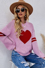 Load image into Gallery viewer, Women Oversized Heart Printed Ribbed Pullover
