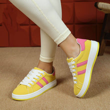 Load image into Gallery viewer, FAUX LEATHER SIDE DOUBLE STRIPES LACE UP CANVAS SNEAKERS
