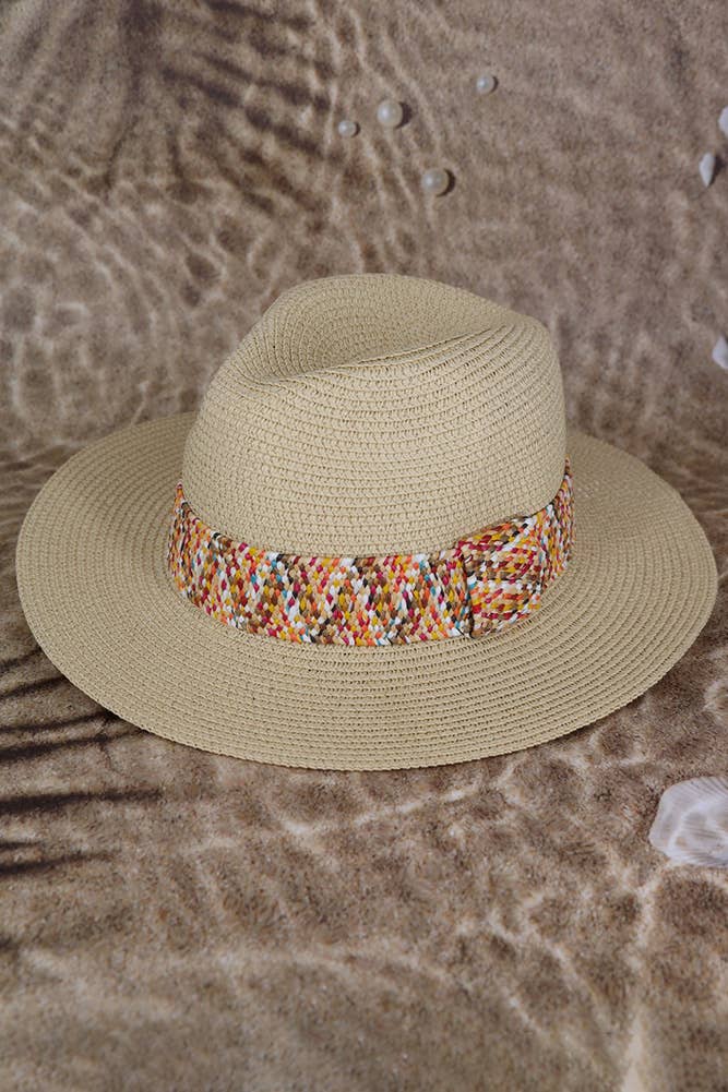 Multi Color Strawband Straw Hat: Beige