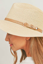 Load image into Gallery viewer, PU Leather Buckled Band Panama Hat: Taupe
