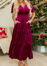 Load image into Gallery viewer, LDC Velvet Short Sleeve Shirred Waist Tiered Maxi Dress
