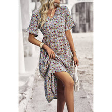 Load image into Gallery viewer, Floral Print Fit Ruffle Sleeve Midi Dress: BEIGE
