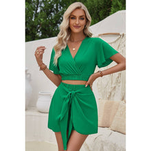 Load image into Gallery viewer, Two Pieces Cross Knot Elastic Waist Soild Sets: BLACK
