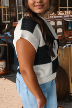 Load image into Gallery viewer, Fashion-W Checkered Colorblock Short Sleeve Sweater
