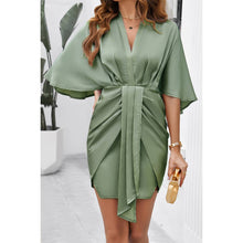 Load image into Gallery viewer, Bate Sleeves V Neck Ruched Dress: BEIGE
