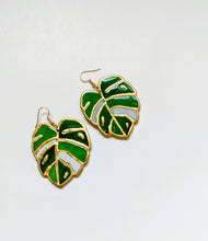 Load image into Gallery viewer, Monstera Leaf Stained Glass Polymer Earrings
