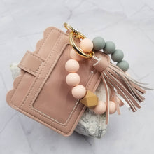 Load image into Gallery viewer, Silicone Bead Bangle Keychain Card Holder Bracelet: White
