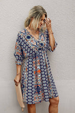 Load image into Gallery viewer, V Neck Half Sleeve Graphic Swing Dress: 100%VISCOSE / BEIGE
