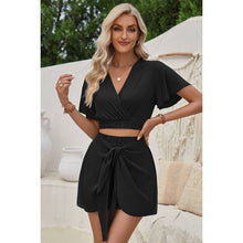 Load image into Gallery viewer, Two Pieces Cross Knot Elastic Waist Soild Sets: BLACK
