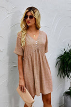 Load image into Gallery viewer, Dot Print V Neck Tunic Dress: KHAKI / S
