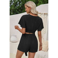 Load image into Gallery viewer, Two Pieces Cross Knot Elastic Waist Soild Sets: BLACK
