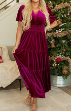 Load image into Gallery viewer, LDC Velvet Short Sleeve Shirred Waist Tiered Maxi Dress
