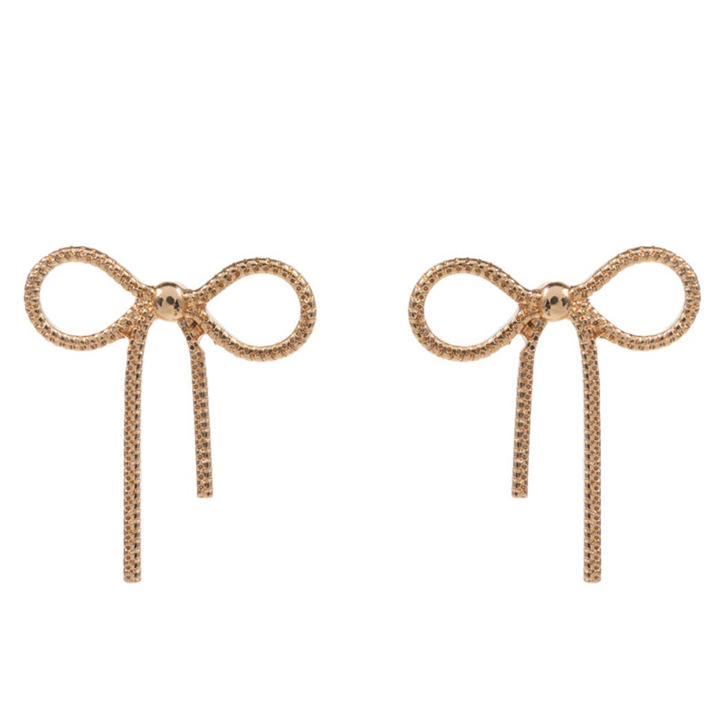 Bow Ribbon Knob Metal Stud Post Earrings: ONE SIZE / GD