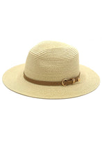 Load image into Gallery viewer, PU Leather Buckled Band Panama Hat: Taupe
