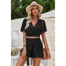 Load image into Gallery viewer, Two Pieces Cross Knot Elastic Waist Soild Sets: BLACK

