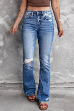 Load image into Gallery viewer, Blue Distressed Flare Jeanss: BLUE

